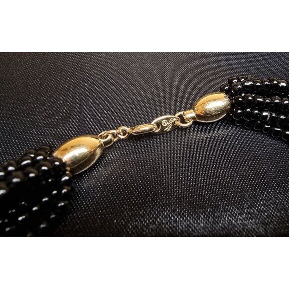 Vintage 1970s Trifari Necklace Multi Strand Black Bead Choker - Picture 5 of 5